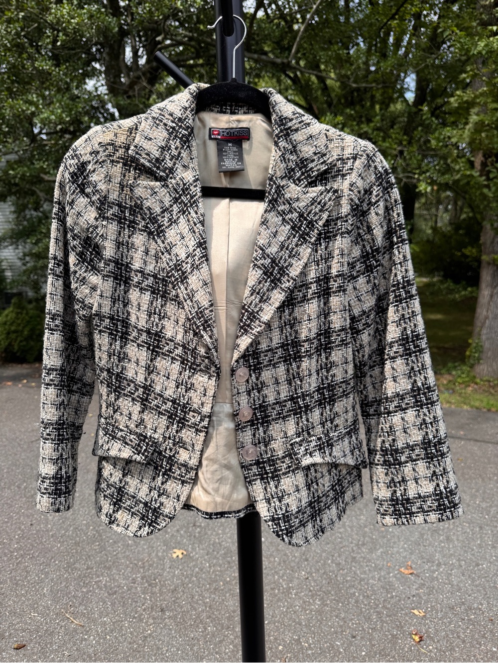 Hot Kiss Black and Cream Plaid Tweed Blazer